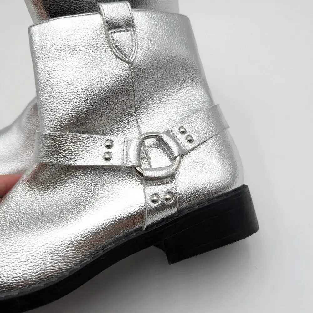 Dolce Vita Minnow Metallic Harness Bootie Side Zip Girls Silver Size US5